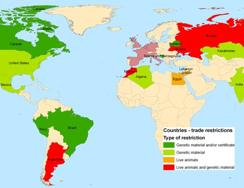 Countries that are imposing trade restrictions on products from the EU countries affected by the Schmallenberg disease